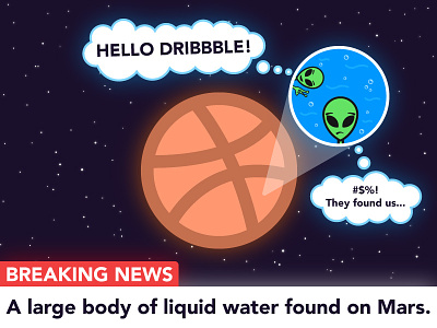 Hello From Mars Dribbble! aliens avenir font debut flat design hello dribbble idea illustration martians water on mars