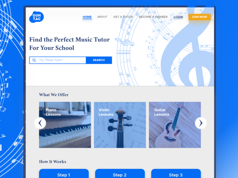 Guhtac HomePage uxui design uiux design ux design ui design music blue website design ux uxui uiux ui web design website
