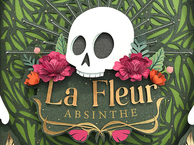 La Fleur absinthe design label paper paper art skull typography