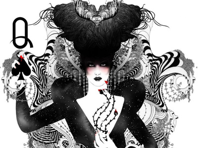 The Queen of Spades art print artwork black and white freelance illustrator illustration playing cards print queen of spades wall art