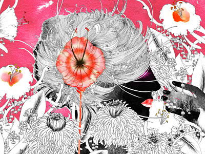The pink Garden art for sale artwork feminine figurative floral art freelance artist freelance iluustrator illustration art interior decor noumeda carbone style visual artist watercolor