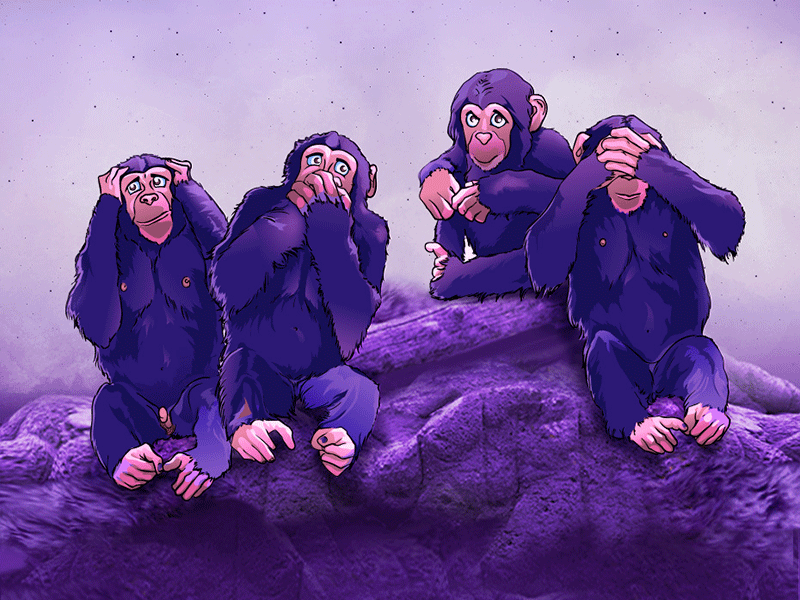 4 wise monkeys art digital art drawing illustration monkeys
