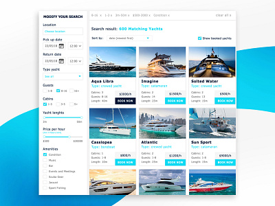 Yach booking searching page