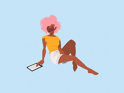 Reading book books digital illustration fashion illustration kindle pink hair read reading summer yellow
