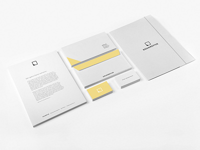 Identity branding business card cd ci clean envelope five flat identity letter logo minimal square white yellow