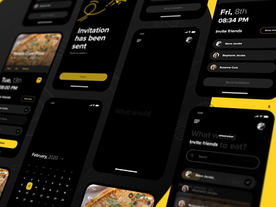 Meating - Social Food App Dark Mode 2019 adobe animation app app design design flat motion ui ux