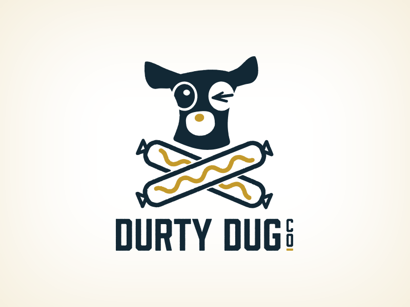 Durty Dug mustard line art restaurant hot dog scotland dog logo