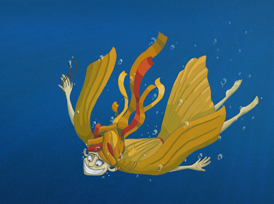 Buddhist under the Water buddhism character character design drawing fun illustration underwater