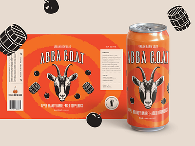 Oh Look another ABBA G.O.A.T apple beer apples barrel aged beer beer can beer illustration beer packaging branding chicago beer craft beer label custom illustration dark beer design goats graphic design illustration label design packaging design typography urban brew labs