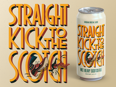 Urban Brew Labs: Straight Kick to the Scotch barrel aged beer beer can beer can illustration beer illustration beer packaging branding chicago beer craft beer label custom illustration design dieline graphic design illustration packaging packaging design rogue studio typography urban brew labs