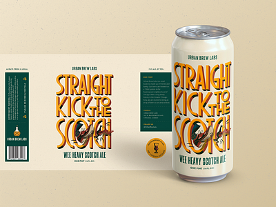 Straight Kick to The Scotch beer can beer illustration beer packaging branding chicago chicago beer craft beer custom illustration design graphic design illustration packaging design scotch scotch ale typography urban brew labs