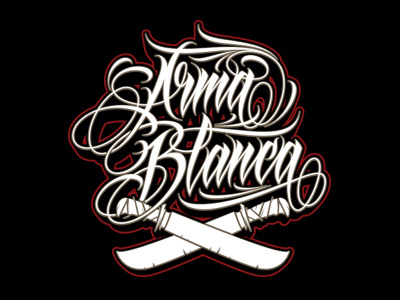 Logo for Tattoo Studio "Arma Blanca" armablanca chicano customlettering graphic maniac handscript lettering logo original script tattoo tattooscript tattoostudio