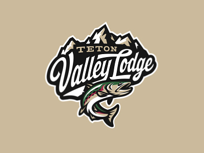 Teton Valley Lodge fish fishing graphic maniac logo mountains rock sports logo teton valley lodge trout