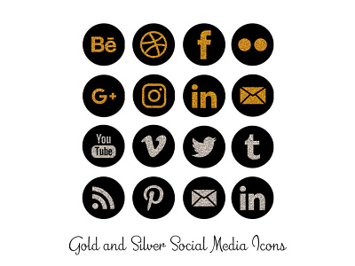 Gold and Silver Glitter Social Media Icons