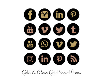 Gold and Rose Gold Social Media Icons glitter gold icons png rosegold social media