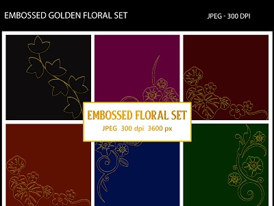 Embossed Golden Floral Set backgrounds branches embossed floral flower patterns plants textures