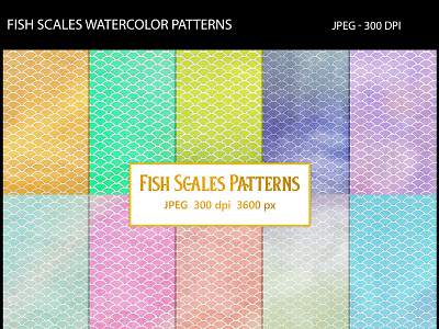 Fish Scale Watercolor Patterns abstract backgrounds fishscales patterns textures watercolor