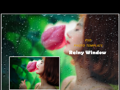Rainy Window Photo Template manipulation mockup photo effect psd psd template