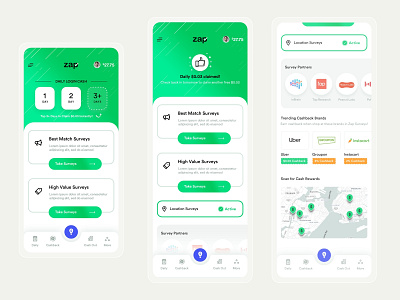Zap app app design chat clean ui coin flat rewards app steps surveys ui design
