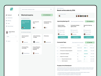 Worksteams Dashboard - A SaaS page of Task Management Platform
