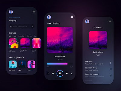 Music Player app dark design ios musicplayer spotify ui ux web