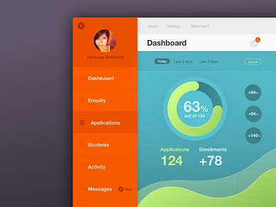 School Management UI app blue colours dashboard flat green management orange stats ui web