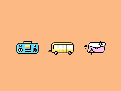 Funky Icons boombox bus icons illustrations mail music