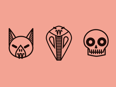 Three Amigos bat cobra icon illustration line simple skull
