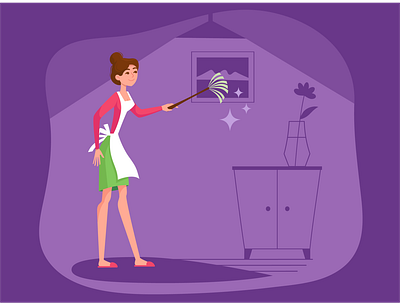 Maid cleaning room/housewife cleaning home cartoon cleaning design flat home cleaning hotel hotel room housewife illustration maid minimal vector violet web