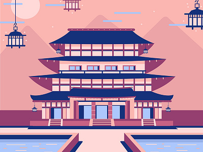 Temple #1 architecture artwork creation drawing flatdesign illustration illustrator japan landscape pink temple