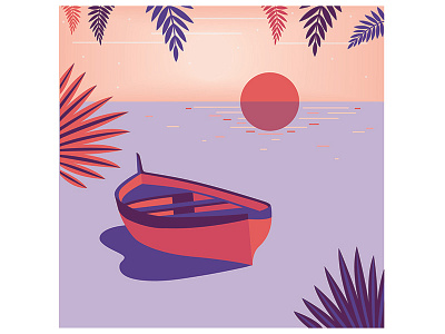 Lost #1 boat colorful creation flat design graphic design illustration illustrator jungle landscape sunset