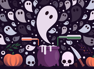 ghost invasion artwork autumn creation flatdesign ghost ghost party ghosts graphicdesign graphicdesigner halloween halloween design halloween party holidays illustration illustrator pumkin skull spooky wallpaper