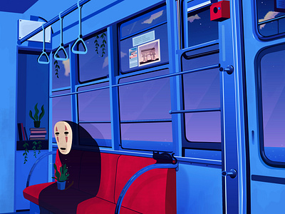 Modern travel adobe art artwork blue chihiro creation digitalart drawing ghibli graphic design graphicdesign hayao miyazaki illustration illustrator inspiration miyazaki modern spirited away tramway travel