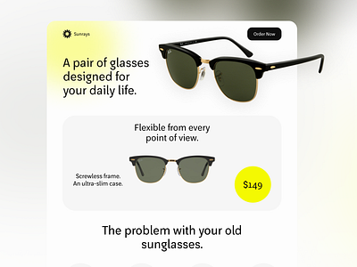 Sunglasses Landing Page brand design brand identity branding color combination color palette design figma figma design homepage landing page minimal outlet sunglasses trend trendy typography ui ux web website