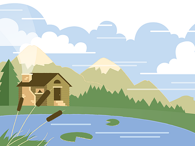 Cabin in the Mountains cabin illustrator lake mountain scene vector web