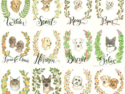 Pet Portraits Holiday'14 calligraphy cat dog freelance holiday illustration ink pet portrait type watercolor