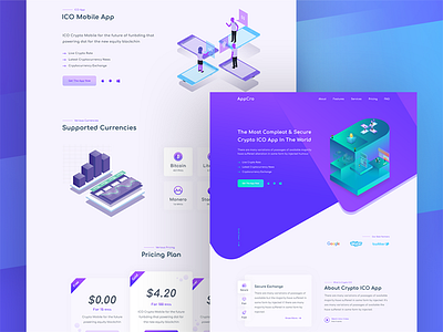 ICO App Landing bitcoin crypto dark illustration isometric landing page purple tech timer ui web