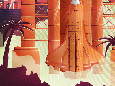 Take Off illustration nature orange poster rocket vector