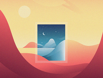 Alt Sunset clouds design illustration landscape moon orange space sun water