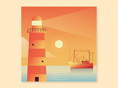 I'm On A Ship... boat geometry illustration lighthouse nature shapes ship sun texture water weather
