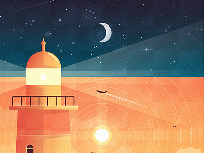 Day & Night geometry illustration lighthouse moon nature shapes stars sun water weather