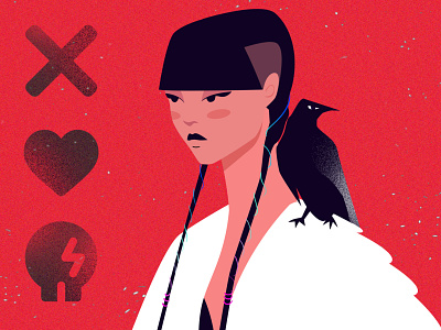 Girl with the raven artwork charachter character concept crow digitalart girl heart illustration minimal raven red skull vector