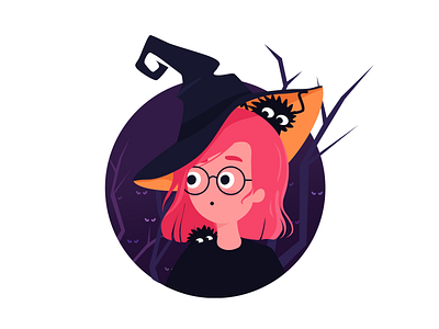 Spooky Forest charachter cute design flat halloween illustration sticker sticker mule witch