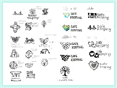 Safekeeping Logo Sketches bridge heart identity iterate logotype mark sketches tree