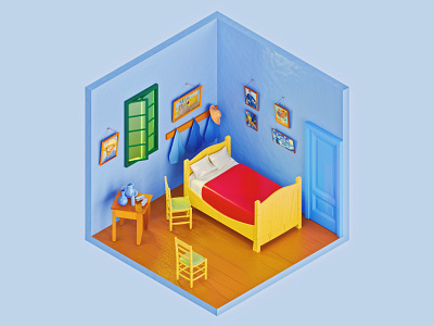 Vincent Van Gogh's Bedroom in Arles 3d app blender branding c4d icon identity illustration logo redshift ui ux vector