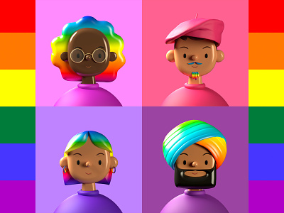 Toy Faces Celebrates Pride 🌈 3d 3d illustration avatars cinema4d contacts cute filters illustration mockups portrait pride pride2020 pridemonth profile rainbow stickers toy toyfaces ui uiux