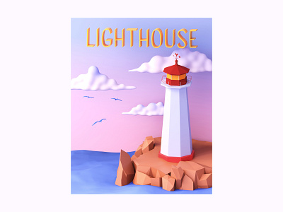 Lighthouse Postcard | 3D Illustration 3d 3d illustration 3d illustrator 3d modeling art c4d c4dart cinema4d freebie icon illustration isometric lighthouse retro sea travel vintage