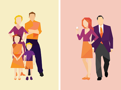 Family Vs Couple Illustration abstract app character couple family illustration kids man mobile shopping summer women