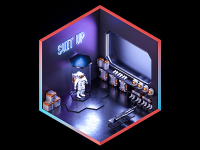 Martian Bunkers: Suit Room 3d 3d art astronaut c4d illustration isometric mars nft nftart space