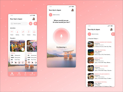 Tourism trip experience using voice commands app design tourism ui